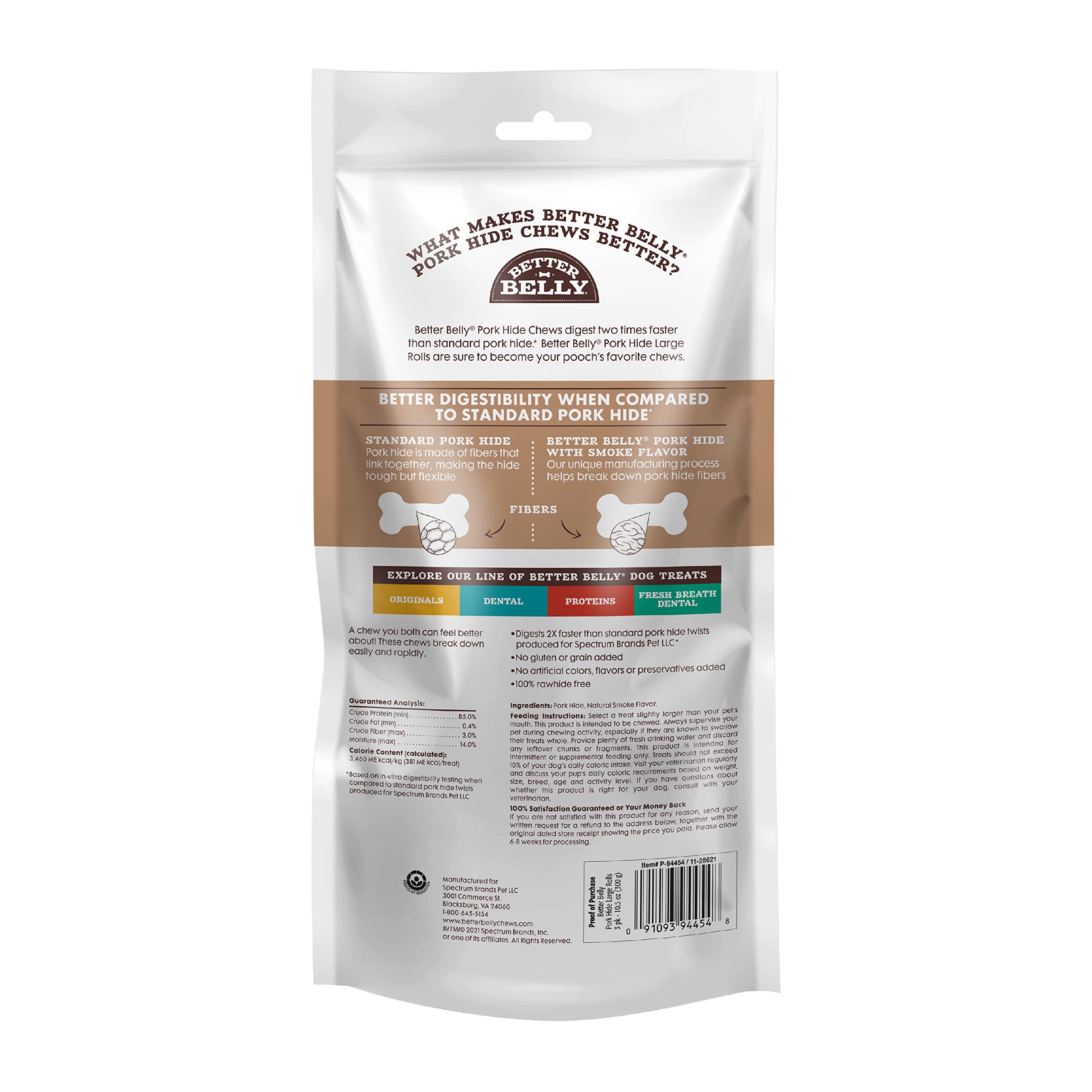 Better Belly Rawhide Large Roll Chews texture close-up highlighting fiber breakdown for easier chewing.