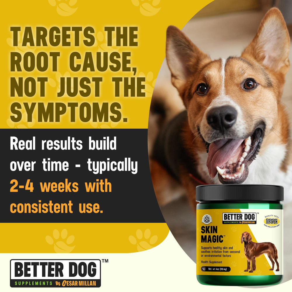 Coat vitality and skin support promoted by Cesar Millan's Skin Magic