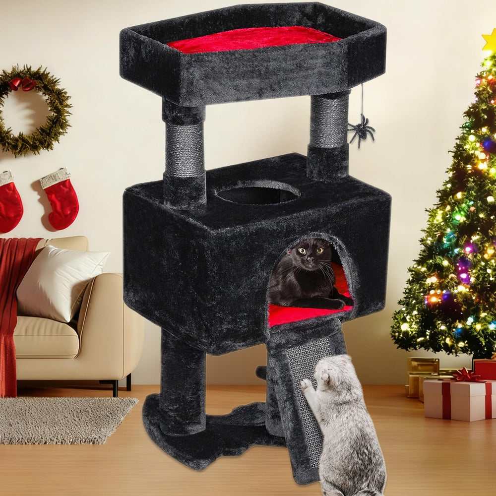 BEWISHOME coffin bed top view for cozy feline naps in gothic style.