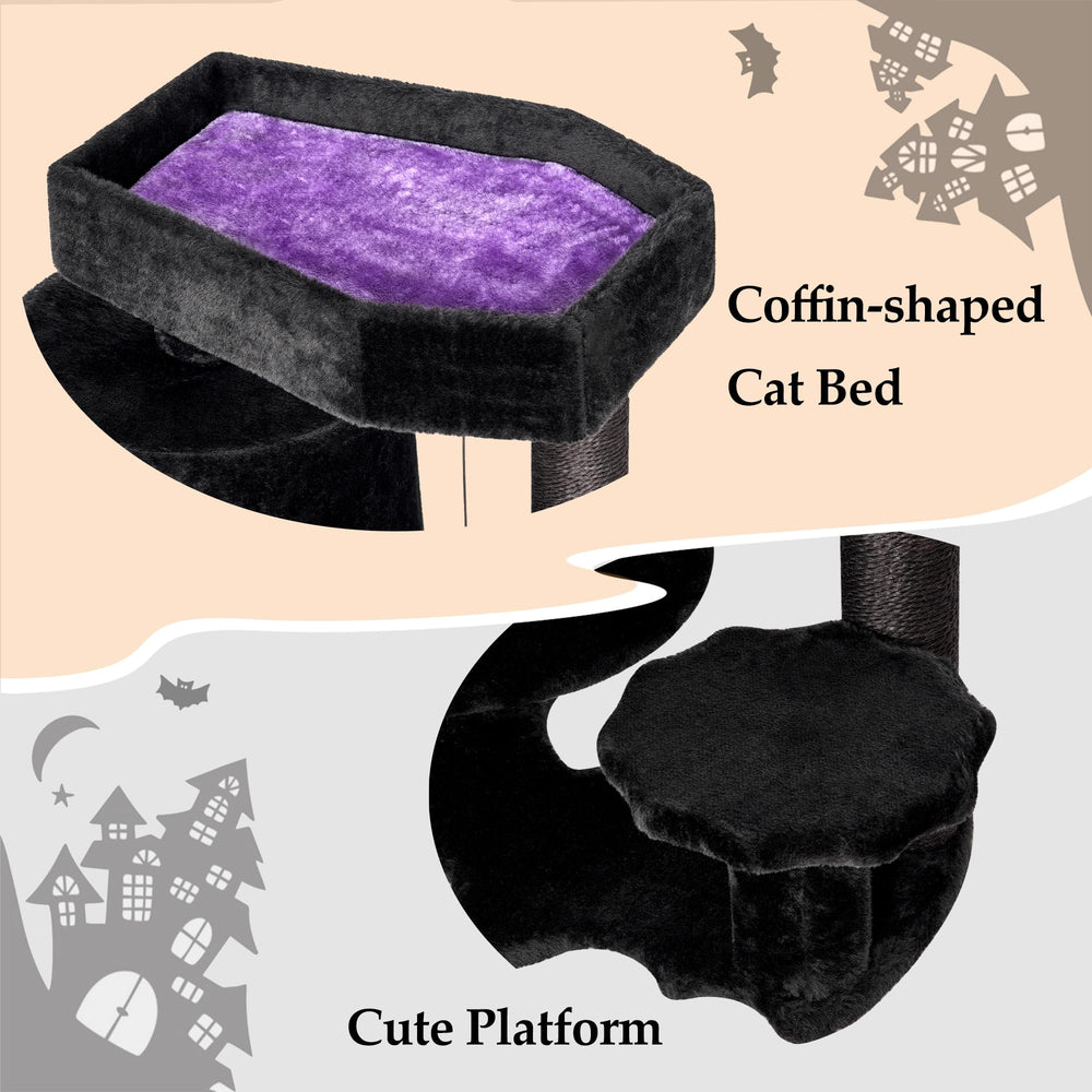 BEWISHOME Gothic Cat Tree viewing platform bottom enables 360-degree play