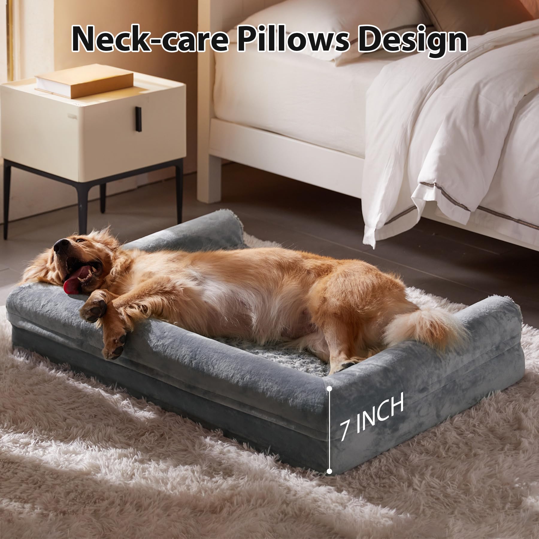 BFPETHOME memory foam core dog bed supports joints and muscles.