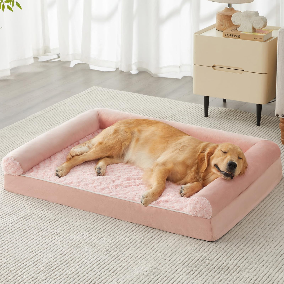 BFPETHOME rose-pattern plush dog bed offers calming comfort for restful sleep.