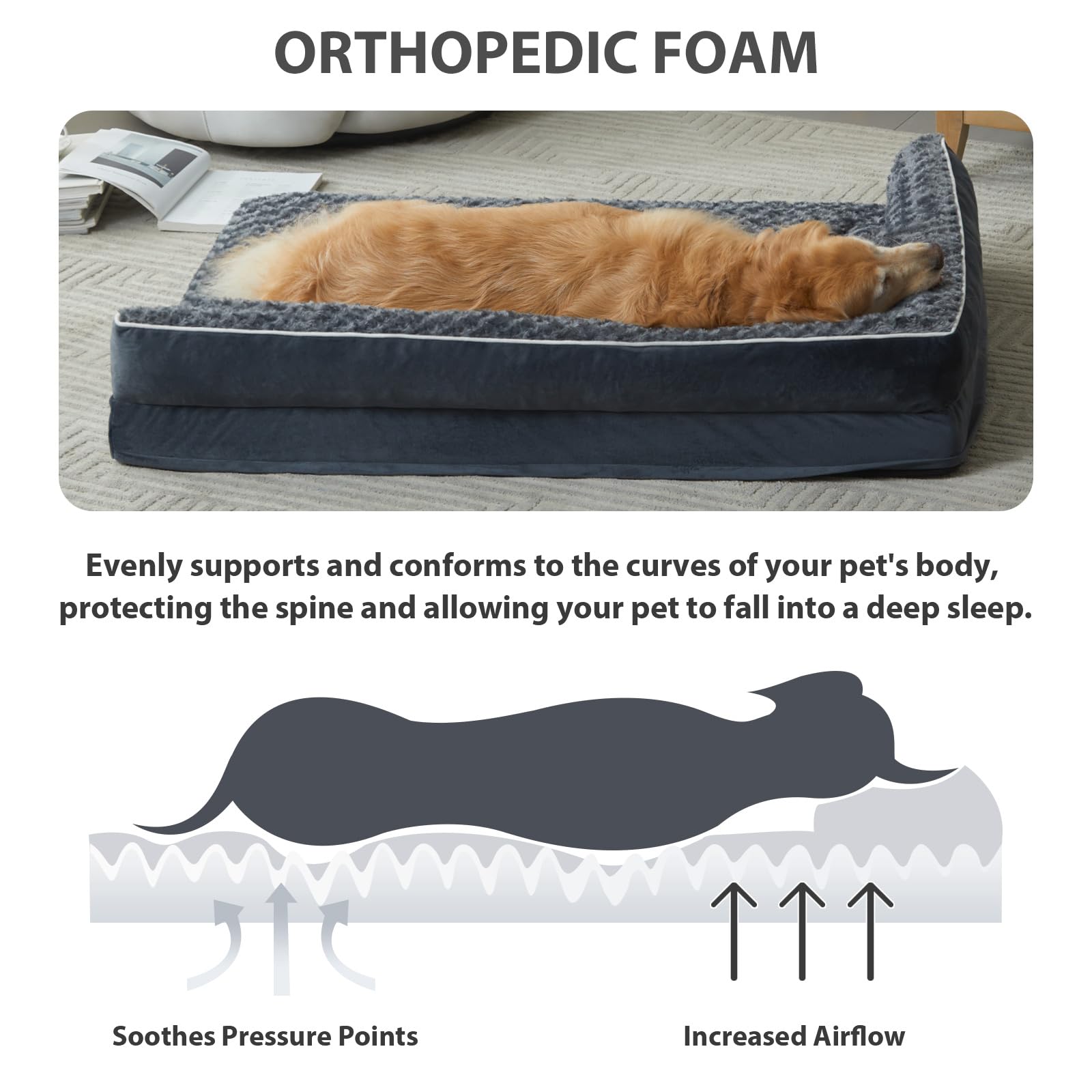 BFPETHOME waterproof cover close-up protects inner foam from spills.