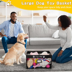 Bfttlity dog toy basket label area for pet name customization.