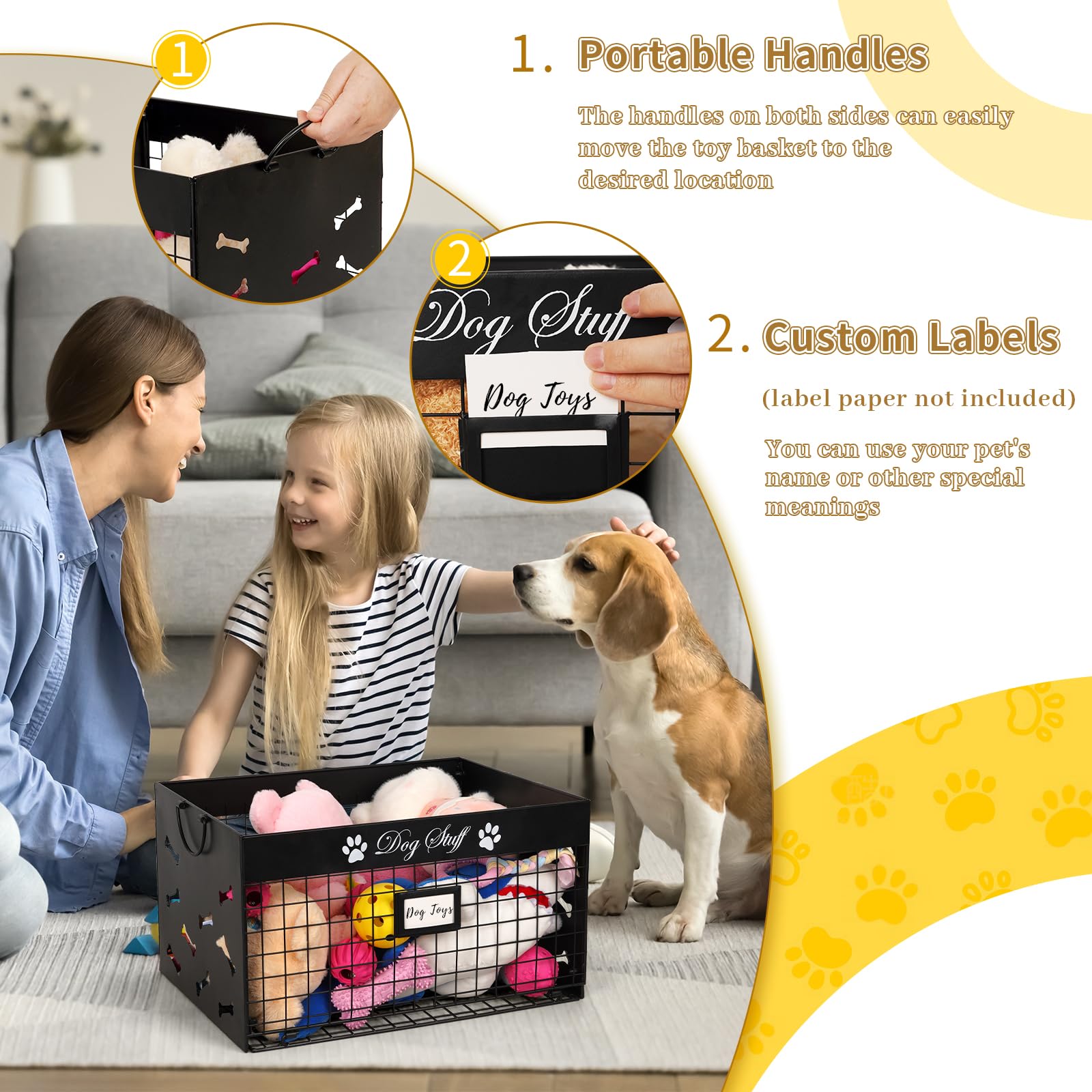 Bfttlity dog toy bin bone motif exterior adding stylish decor to home.