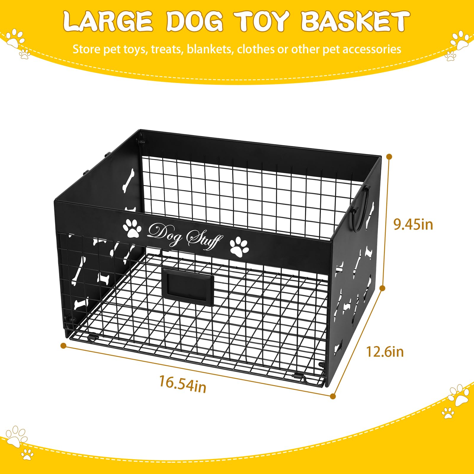 Bfttlity dog toy bin side handles showing easy carrying around the living room.