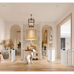 BHG Metal Dog Gate accordion hinges allow flexible room layouts.