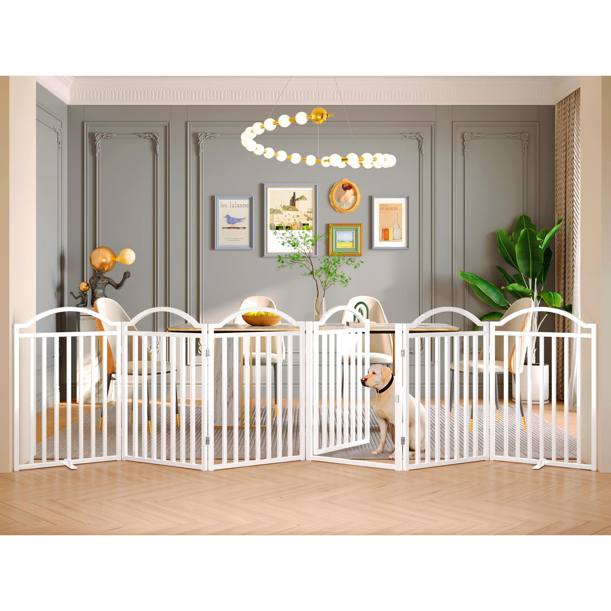 BHG Metal Dog Gate front view with freestanding design for wide spaces.