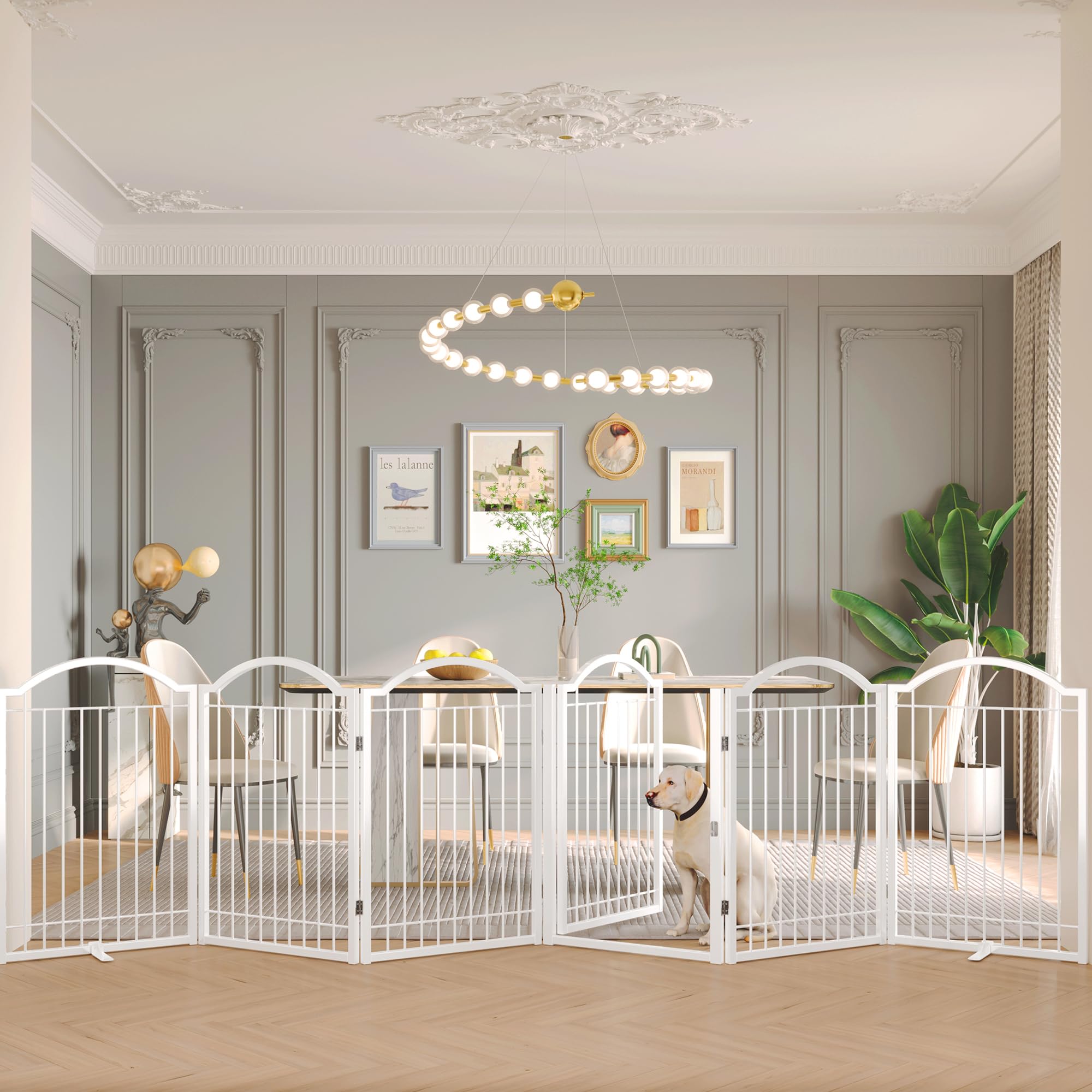 BHG metal no-assembly freestanding dog gate, front view, easy setup.