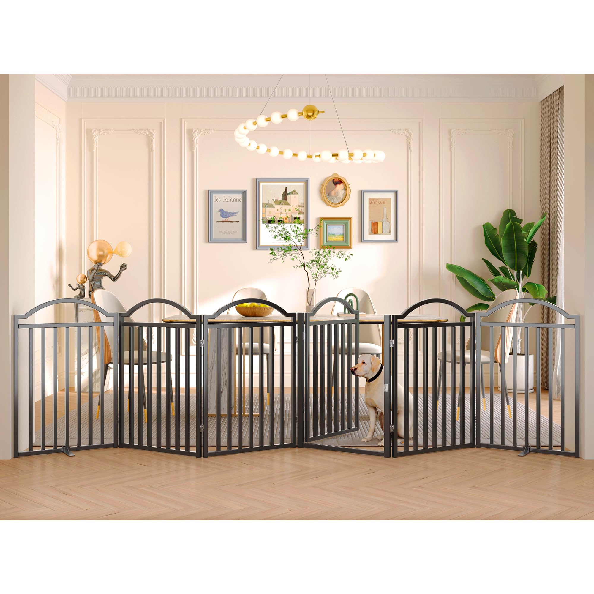 BHG metal no-assembly dog gate side view in black for wide openings