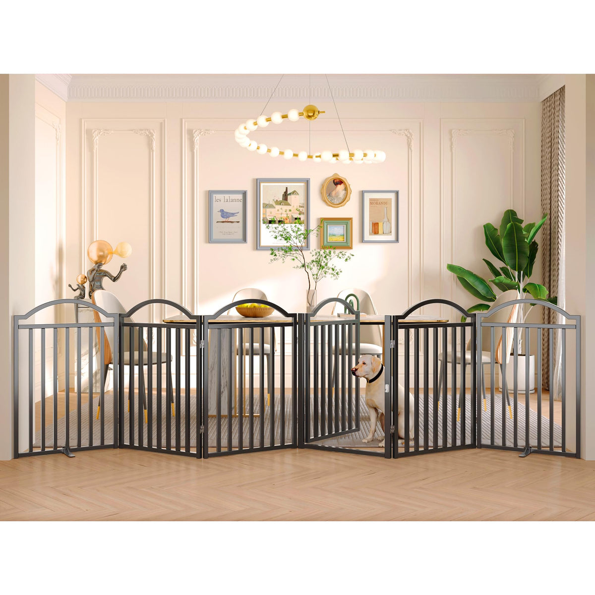 BHG metal no-assembly dog gate side view in black for wide openings