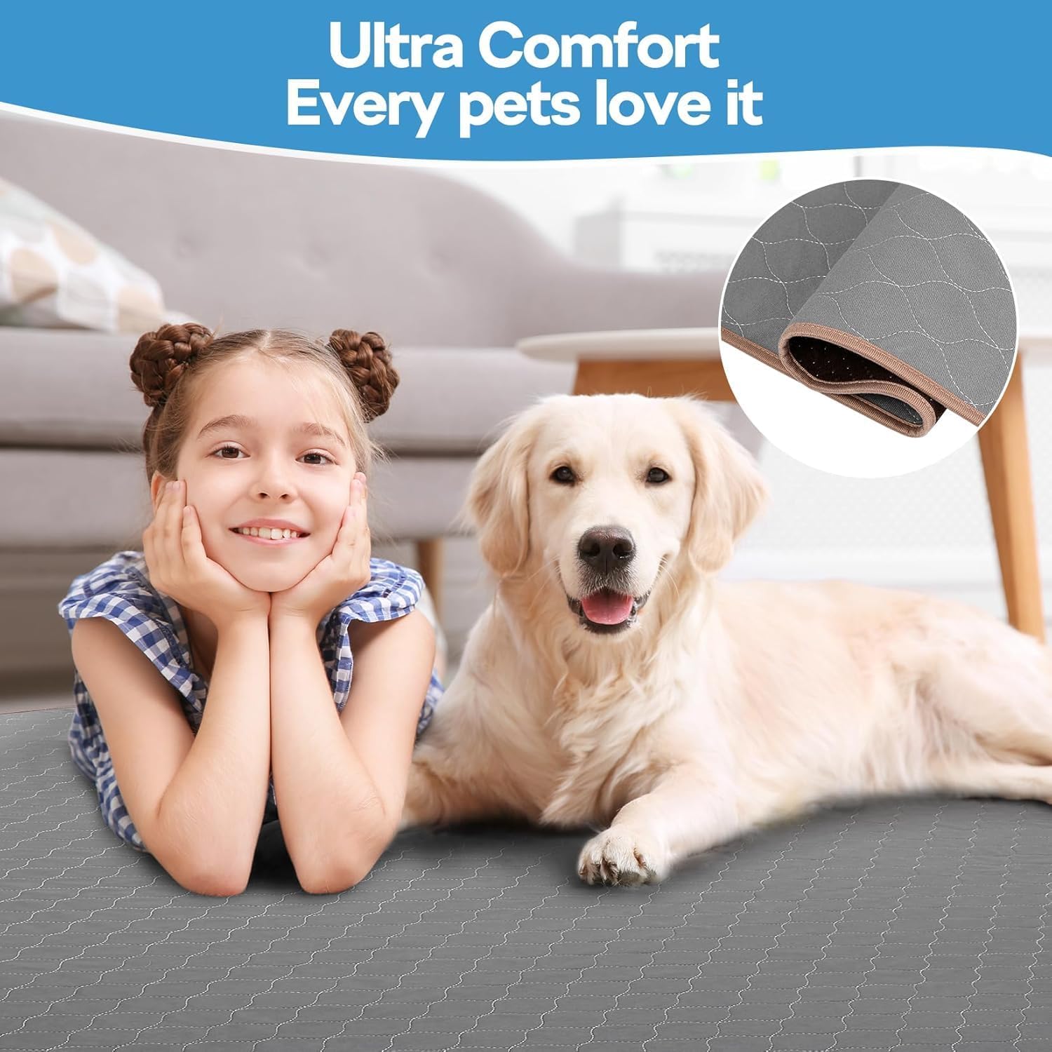 BHVESLL dog pad with non-slip bottom keeps pad flat on smooth floors for stable use.
