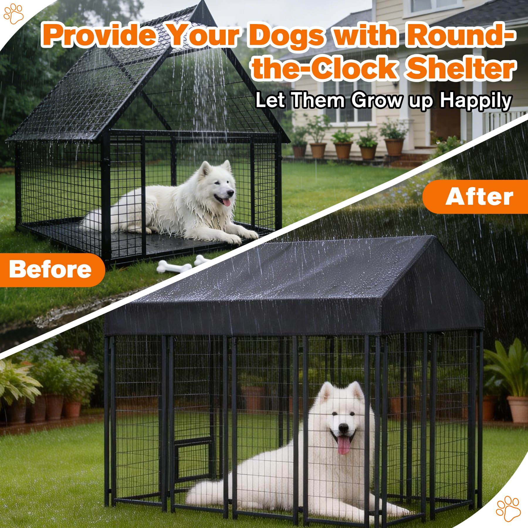 Bhyhok year-round protection provides shade and dryness for kennels outdoors.