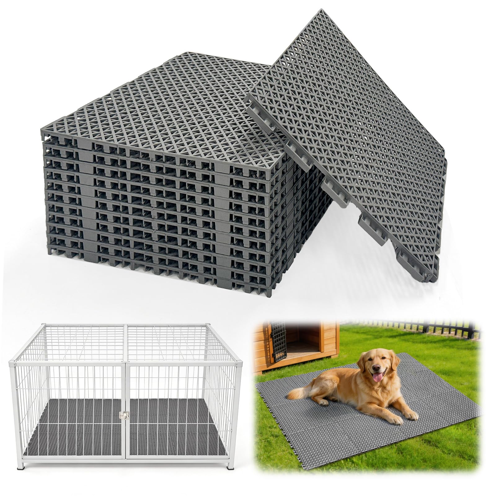 Bhyhok dog kennel flooring interlocking tiles for easy expansion and a dry, clean surface.