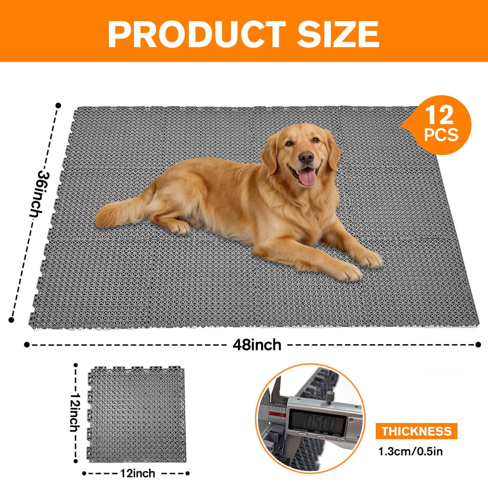 Bhyhok outdoor kennel flooring with raised drainage grid promotes airflow and quick drainage.