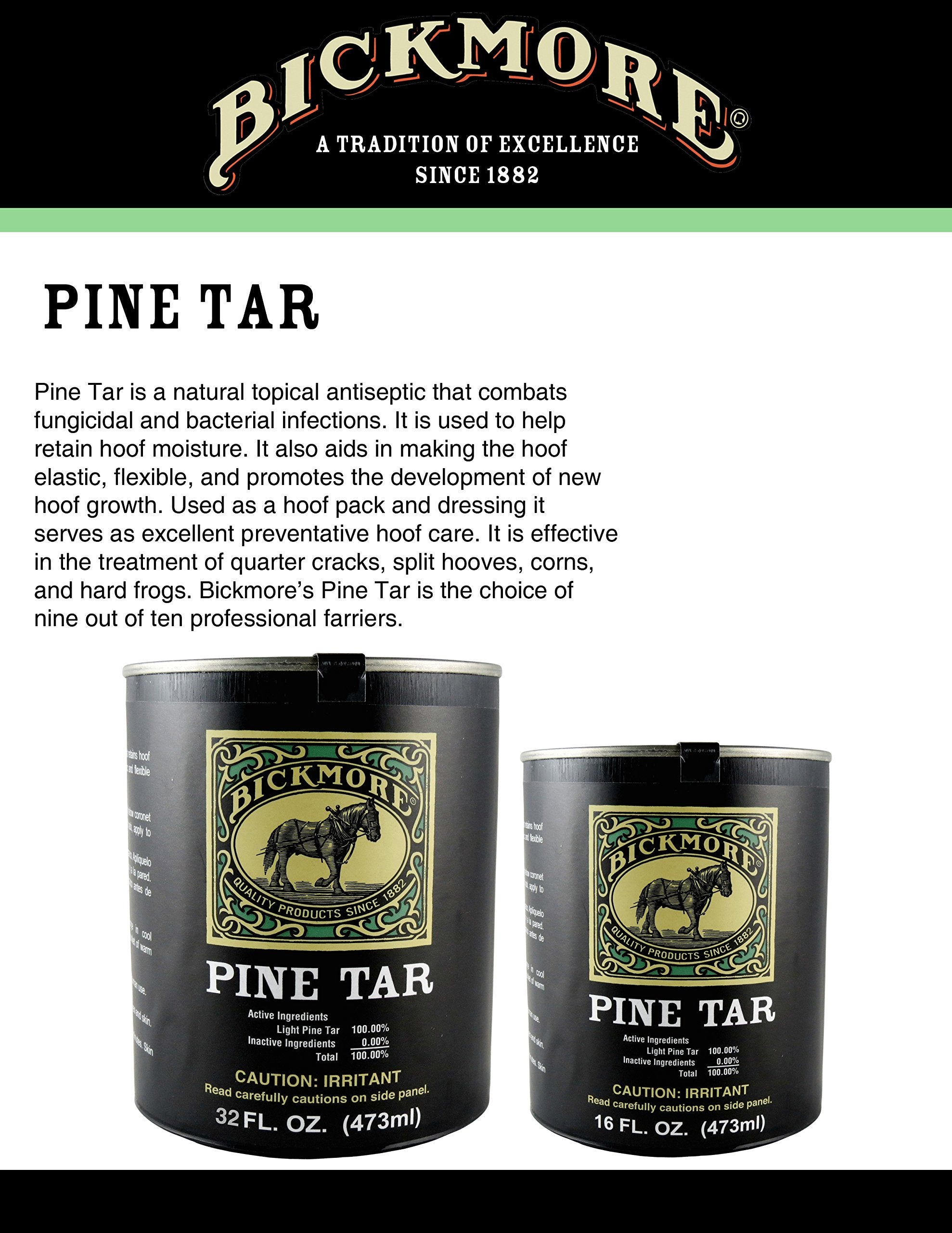 Display of Bickmore Pine Tar used on wood for outdoor treatment