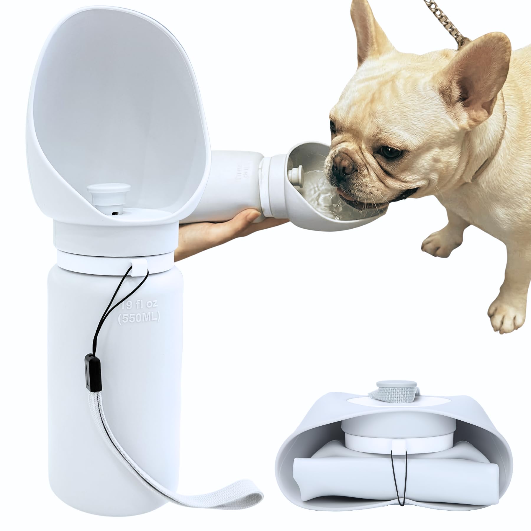 BICYSTAR collapsible dog bottle folded for compact carry during walks.