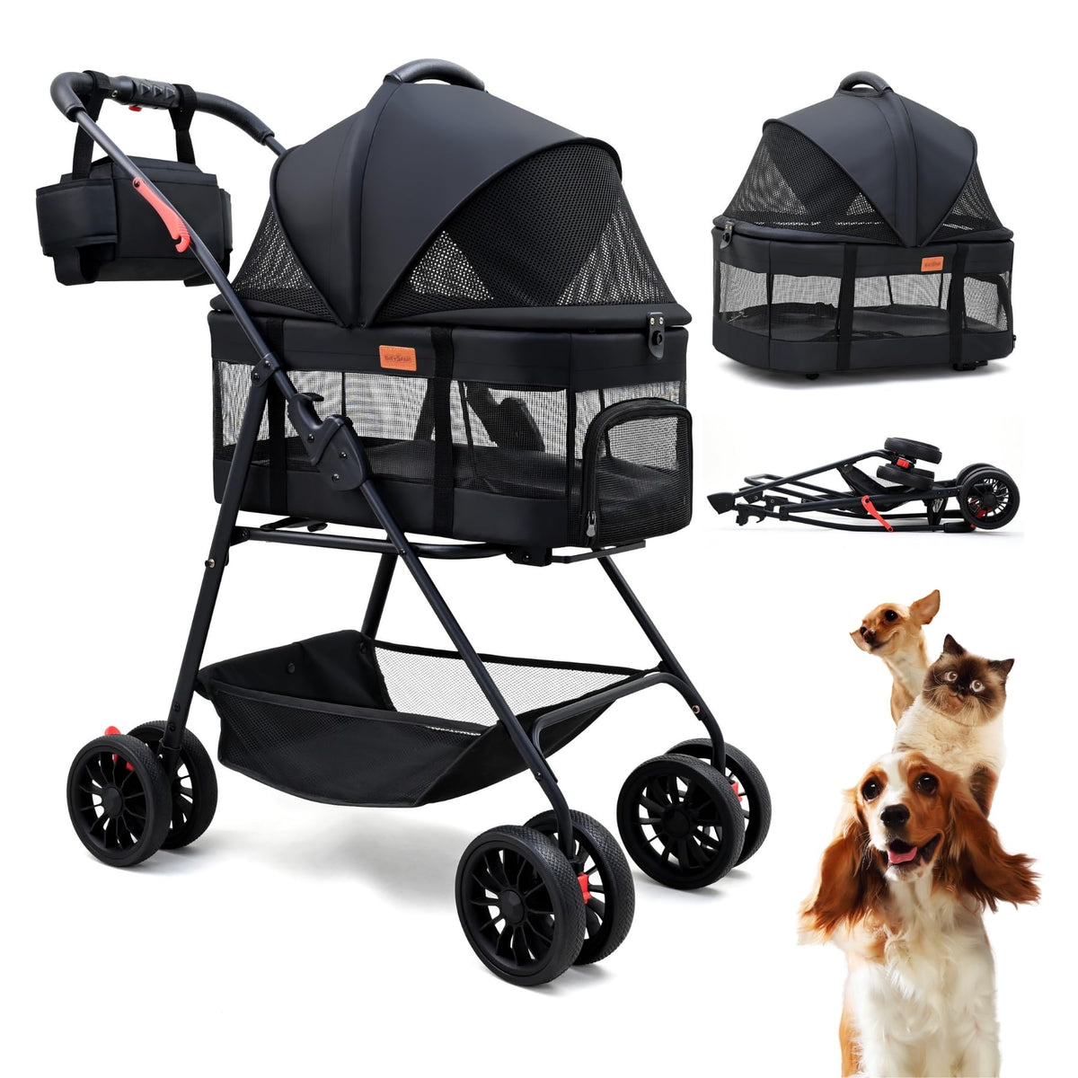 Bicystar pet stroller folded compact for travel and storage