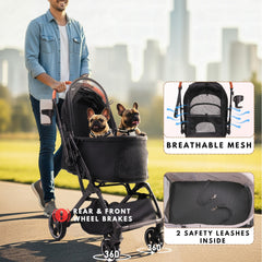 Bicystar pet stroller handle height for upright pushing comfort