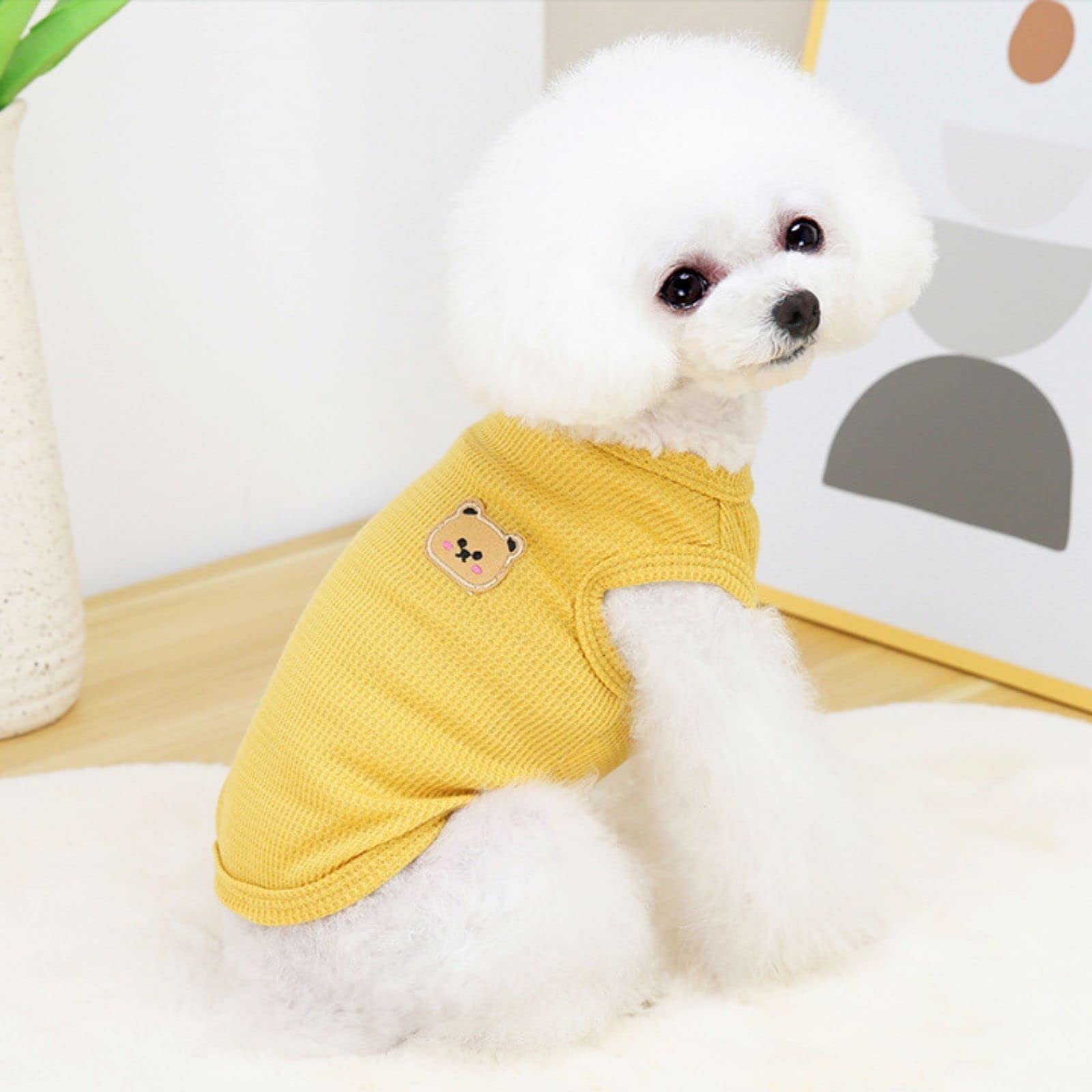 BIECWIAY cotton dog shirt yellow fabric texture, soft and skin-friendly material.