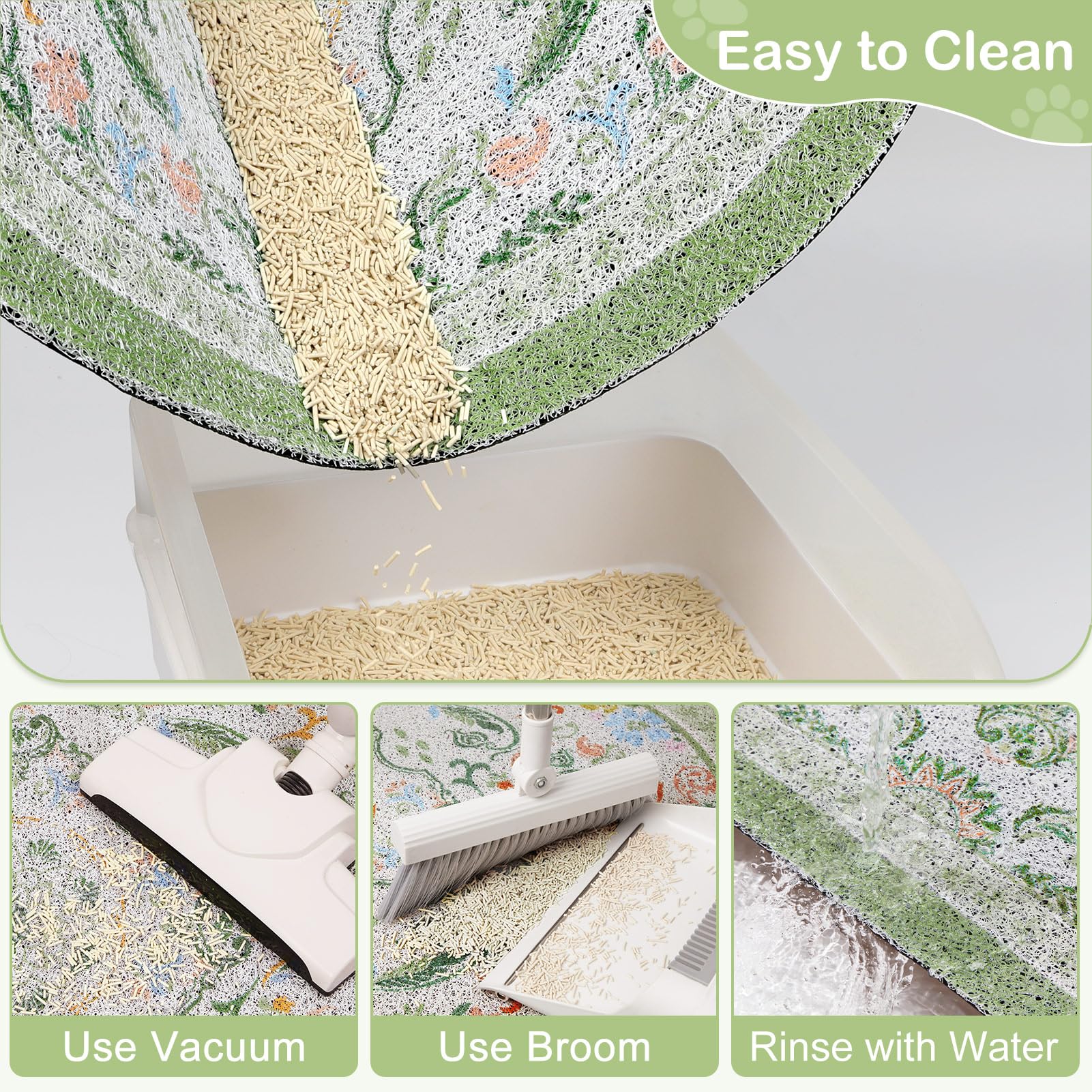 Bienbee litter mat is easy to clean with shake, vacuum, or rinse.