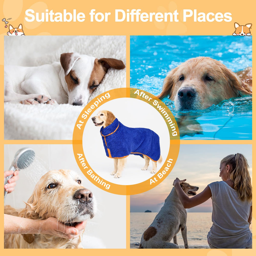 Bienbee dog bathrobe dark blue XL shown on large dog for easy wear.