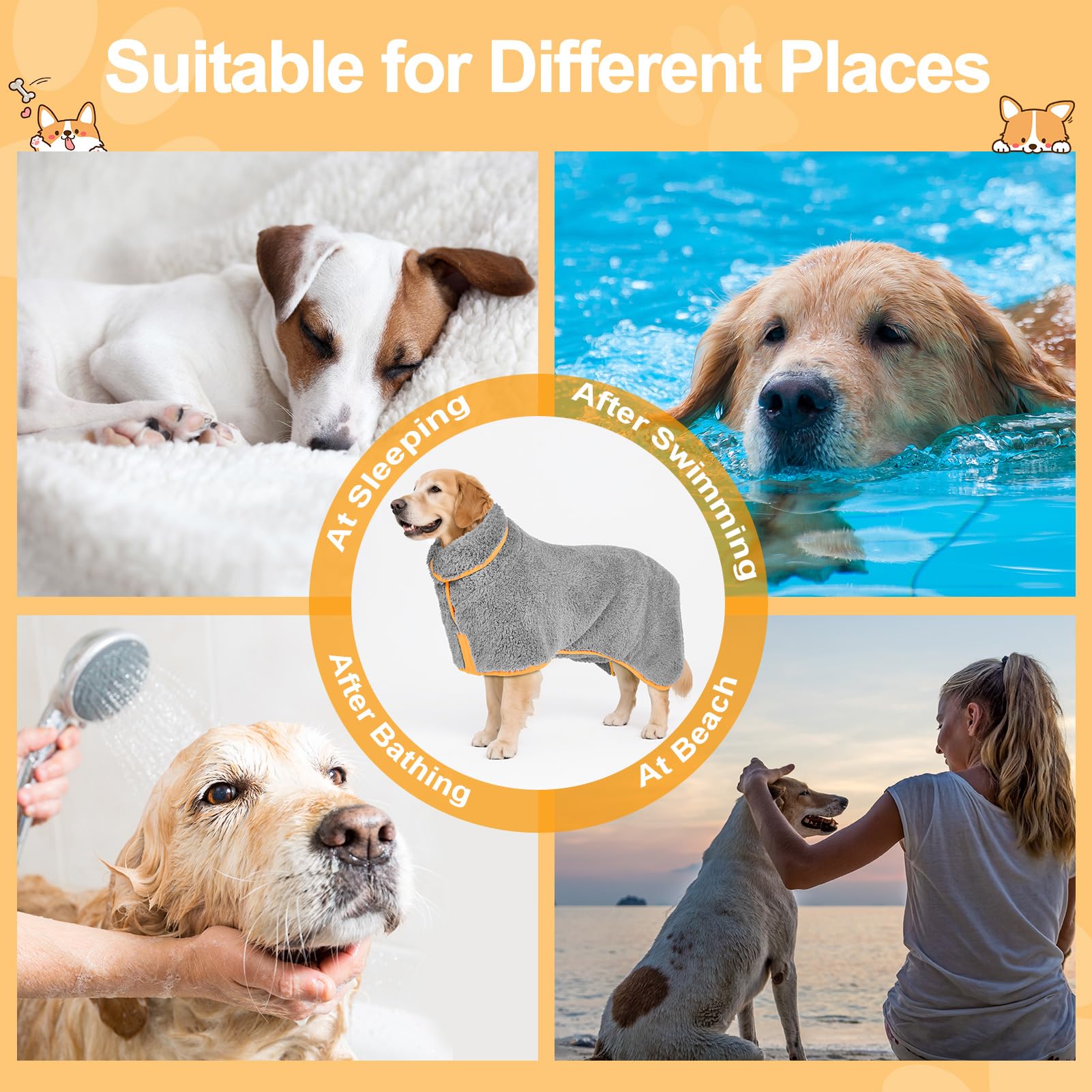 Bienbee gray XXL dog bathrobe on a large dog.