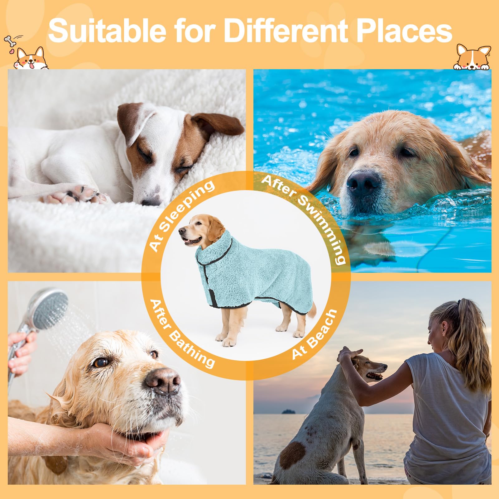 Bienbee light-green robe on dog indicates post-bath routine