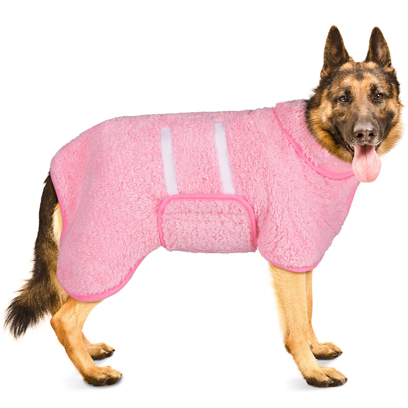Bienbee pink XXL dog bathrobe front view showing color and size