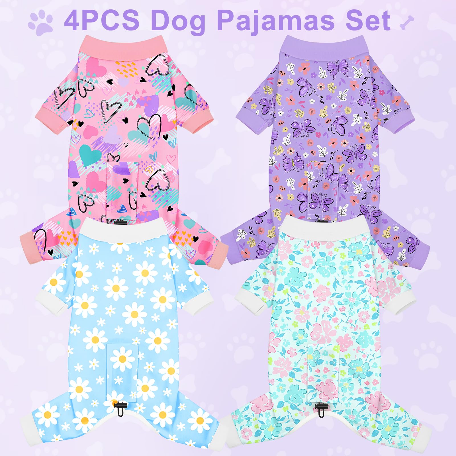 Bienbee dog pajamas 4-pack back view, comfortable all-around fit