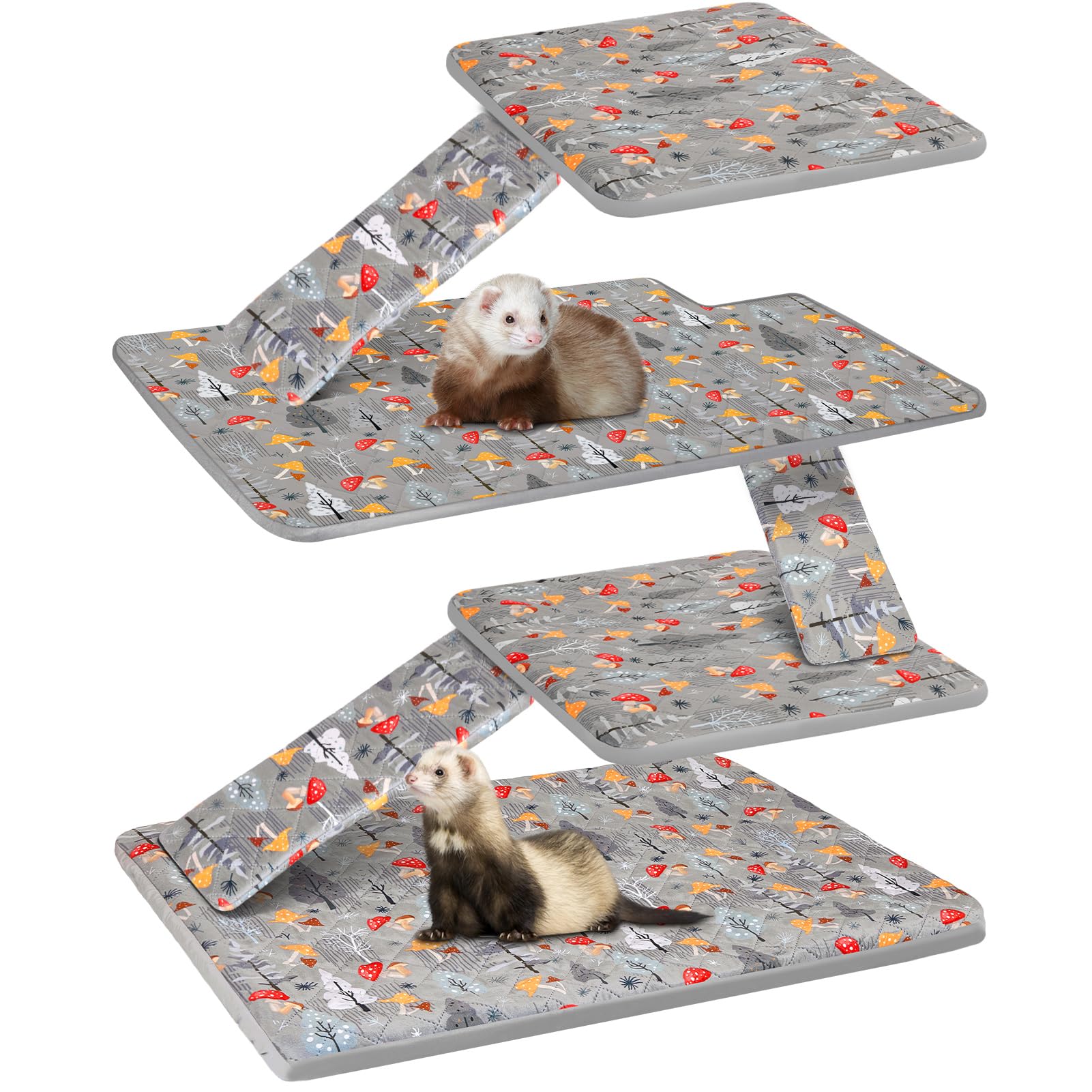 Bienbee Ferret Cage Liner with gray mushroom print for a cozy, stylish cage.