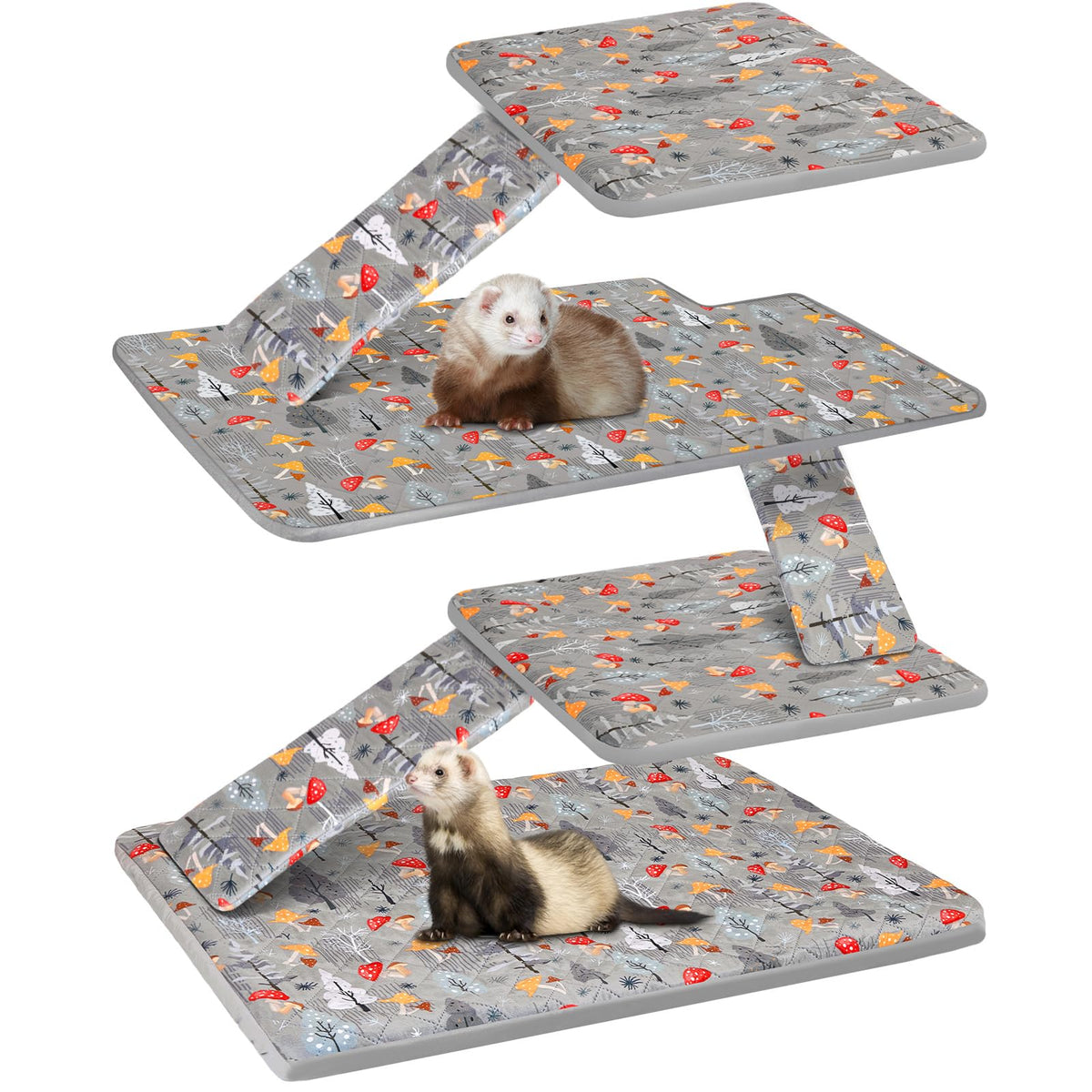 Bienbee Ferret Cage Liner with gray mushroom print for a cozy, stylish cage.