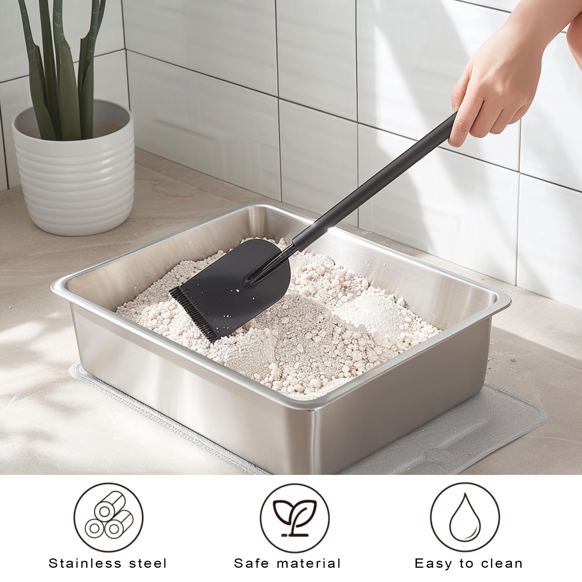 BierBear stainless steel litter box easy-clean surface simplifies maintenance.