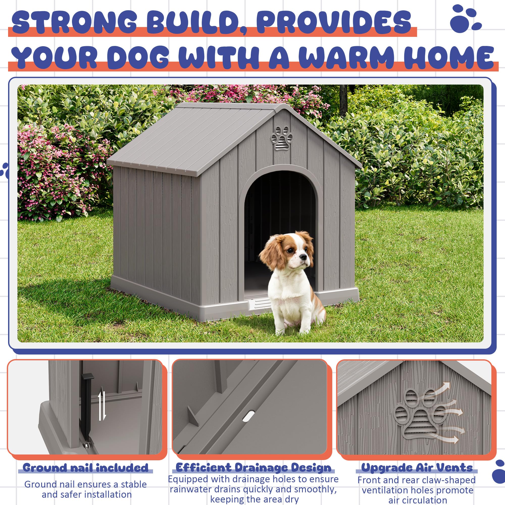 Bifanuo dog house elevated floor keeps the interior dry and warm.