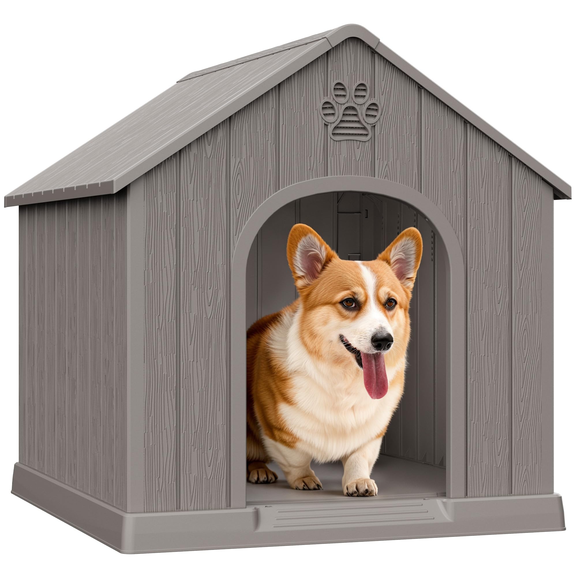 Bifanuo dog house front view shows weatherproof exterior for year-round use.