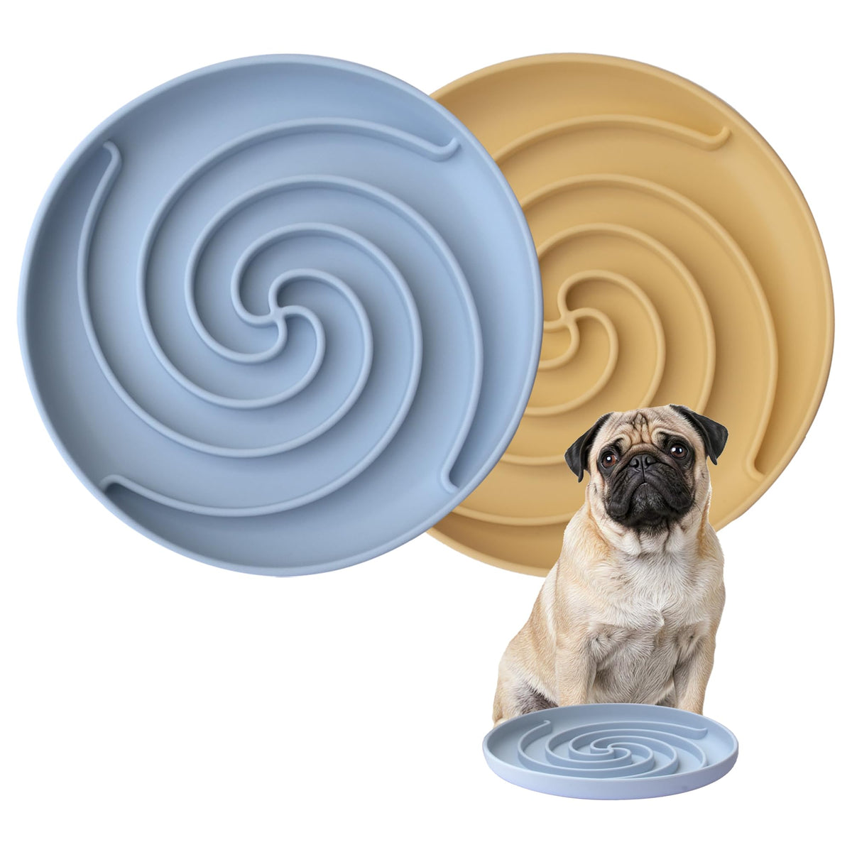 Bifeaw slow-feeder dog bowl with blue-yellow puzzle design promotes mindful eating