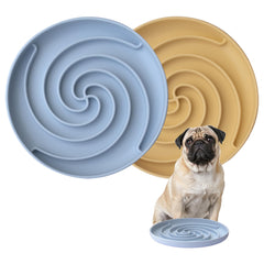 Bifeaw slow-feeder dog bowl with blue-yellow puzzle design promotes mindful eating