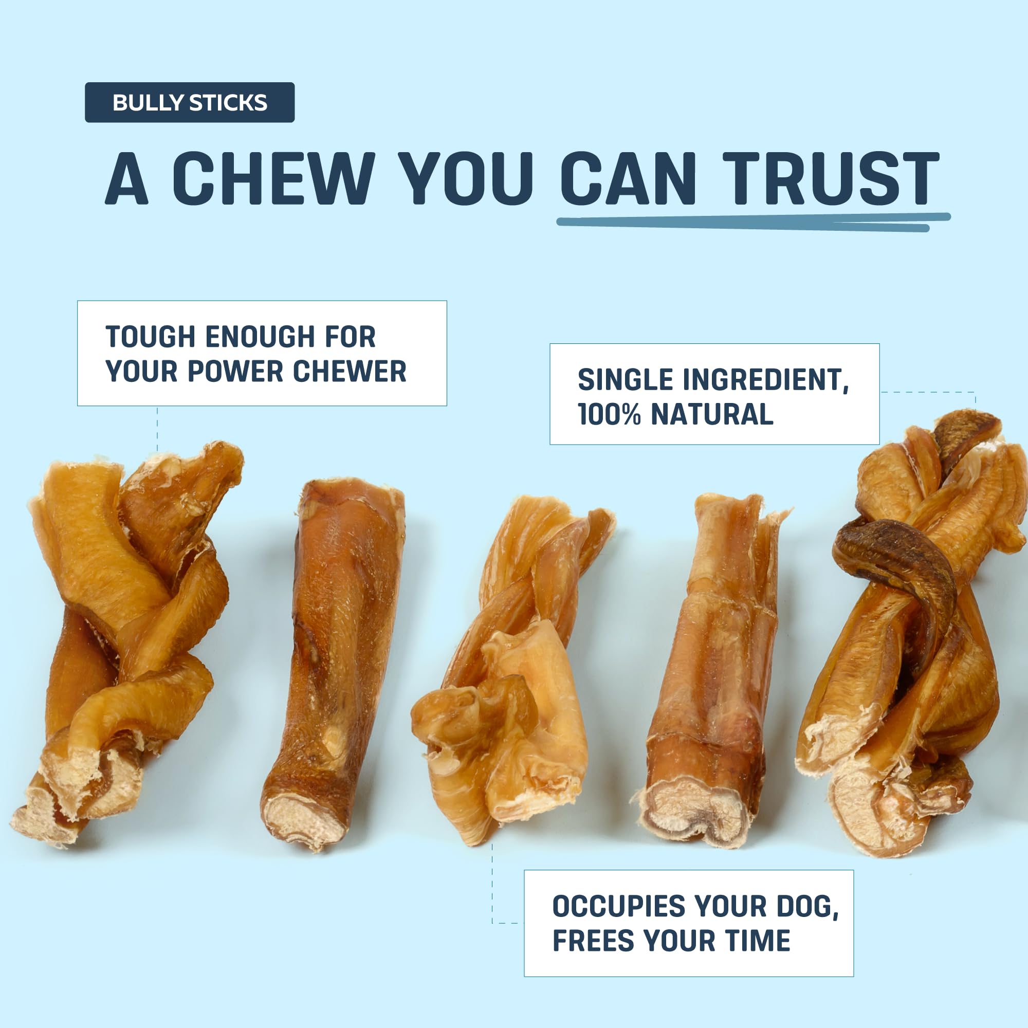 Big Lu 2-4in bully sticks — ideal for strong chewers and dental engagement