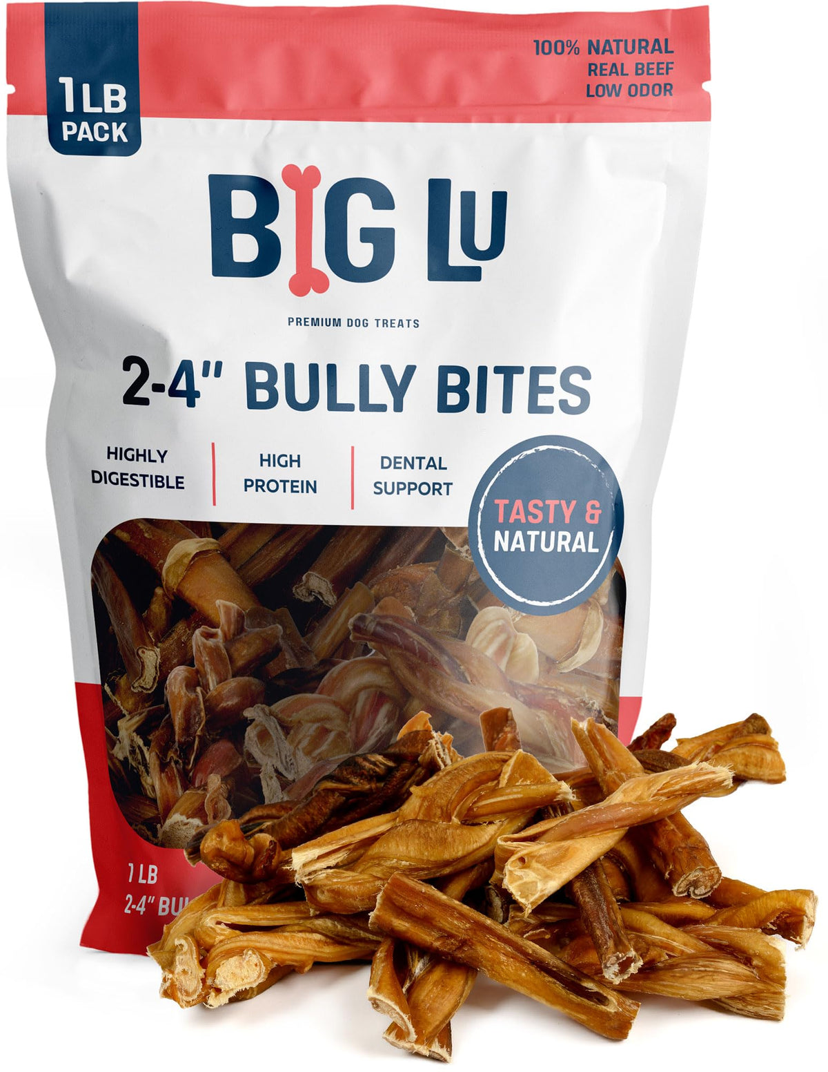 Big Lu bully braided bites 1lb variety — long-lasting chew for dogs