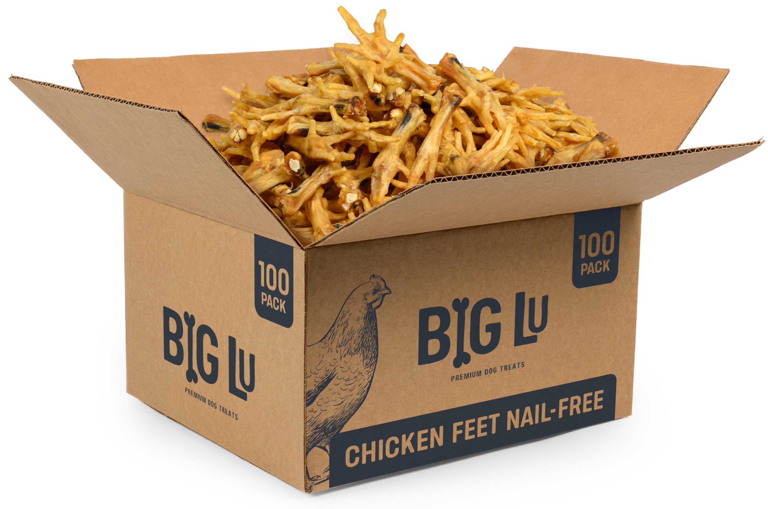 Big Lu nail-free chicken feet dog chews in a pack for long-lasting chew sessions