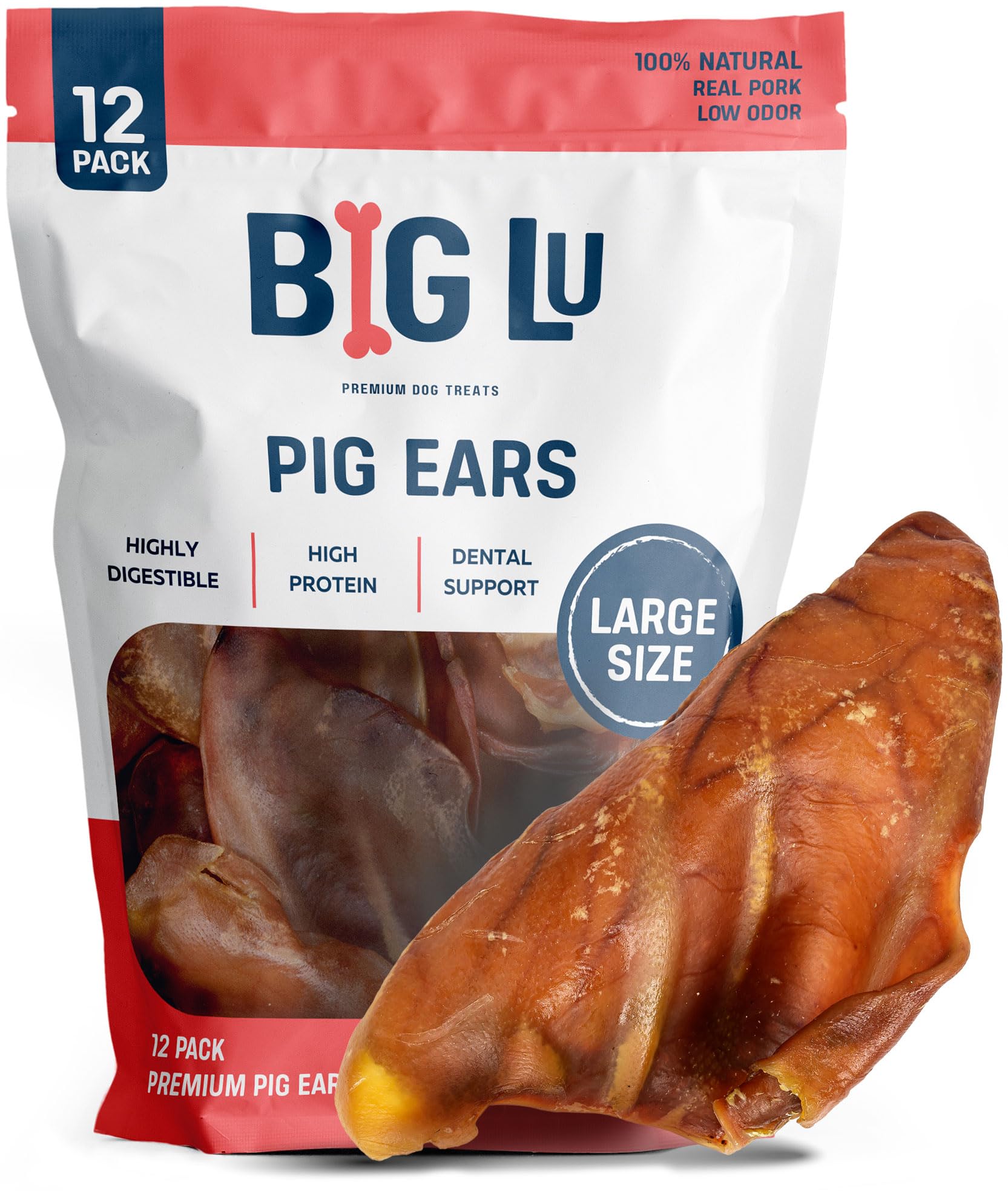 Big Lu pig ears close-up, natural single-ingredient chew for dental care