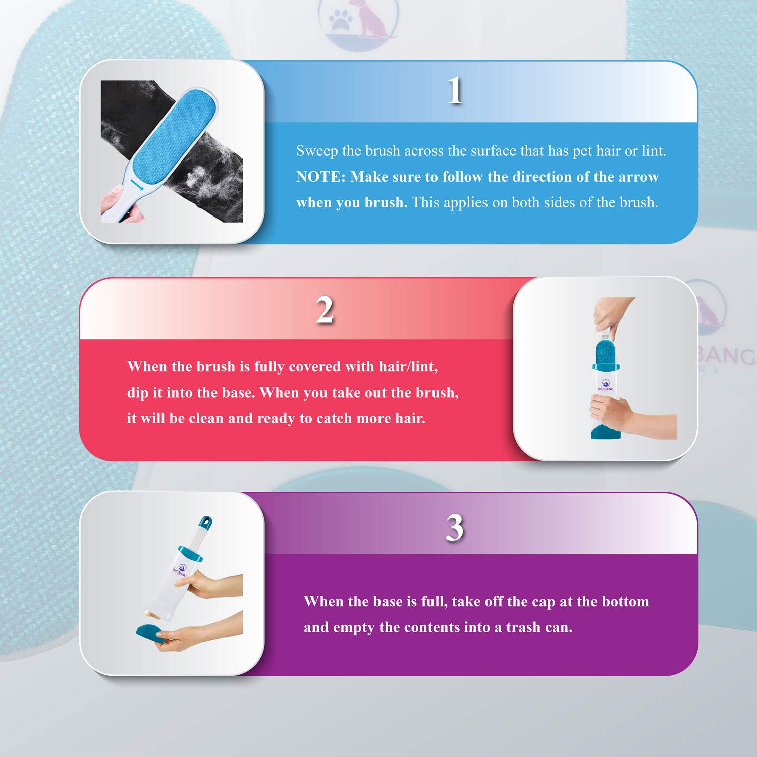 Big Bang Paws includes travel brush for trips and outings.