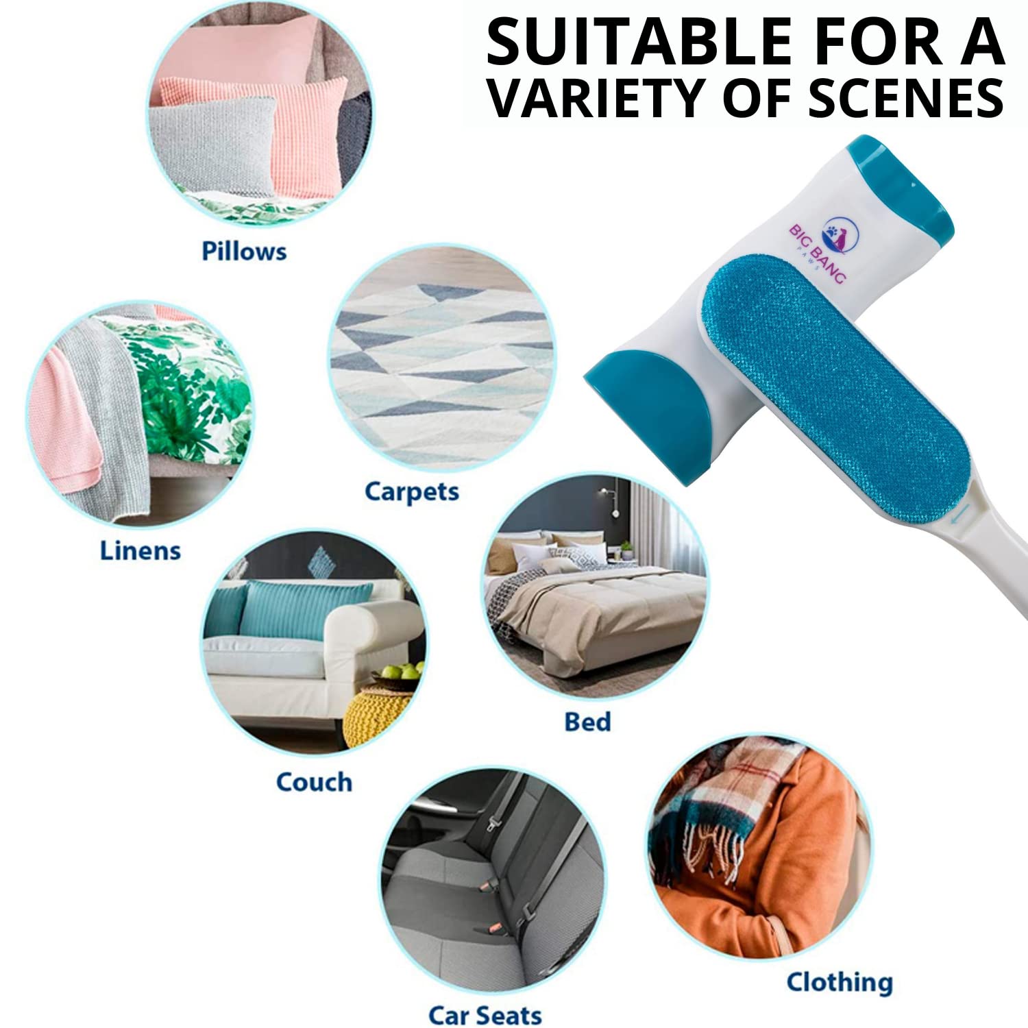 Big Bang Paws remover works effectively on furniture with pet fur.