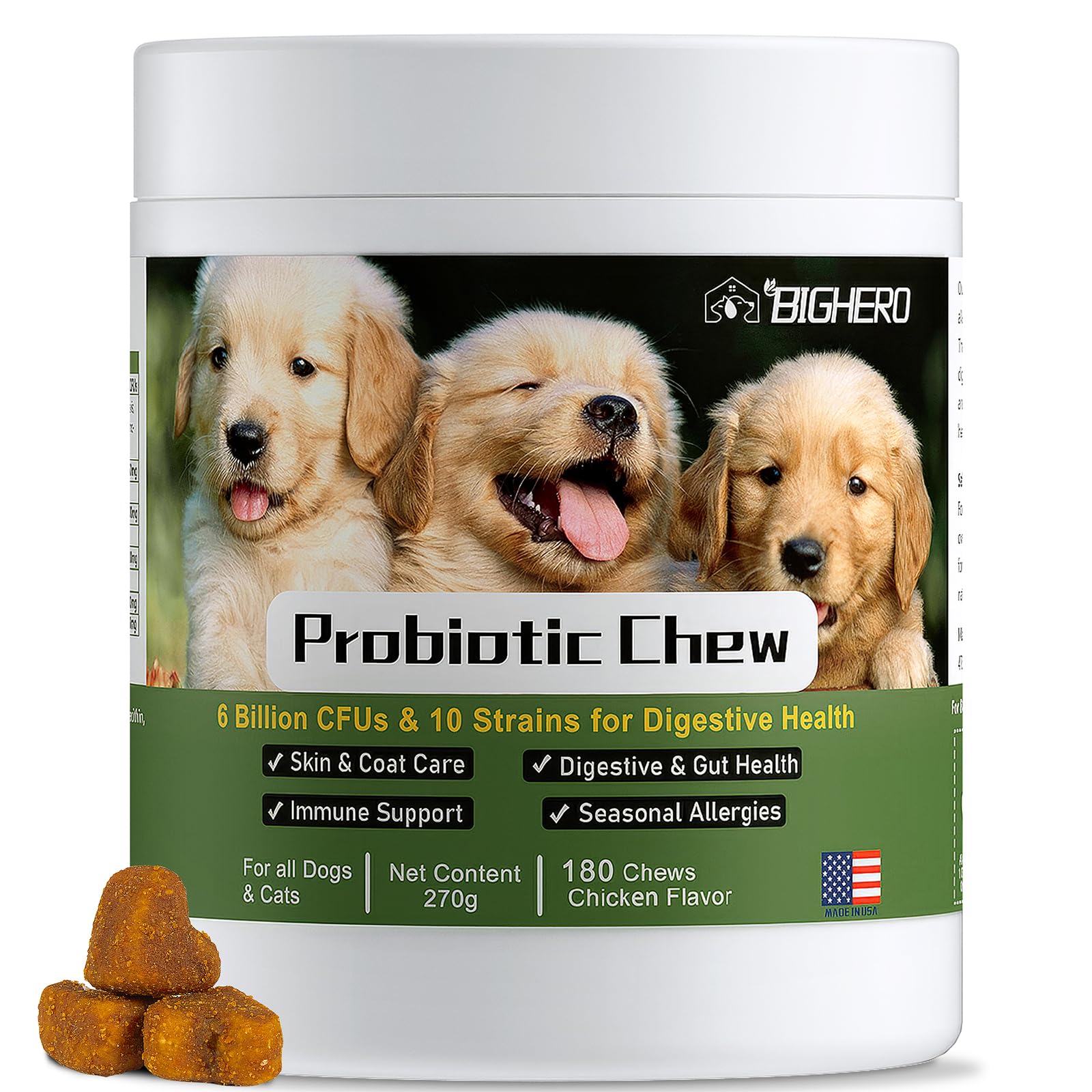 BIGHERO Probiotics for Dogs chew pack for daily gut balance and convenience