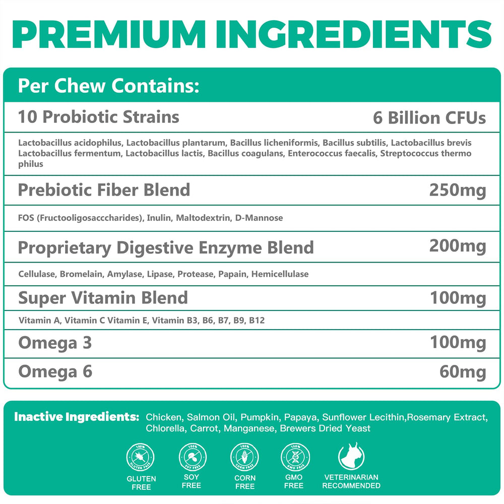 BIGHERO Probiotics for Dogs chicken-flavored chews attract picky pets and simplify dosing