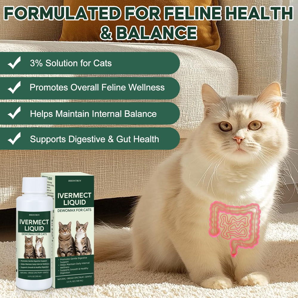 BiKontrun Dewomax liquid added to a cat's food bowl for easy use.