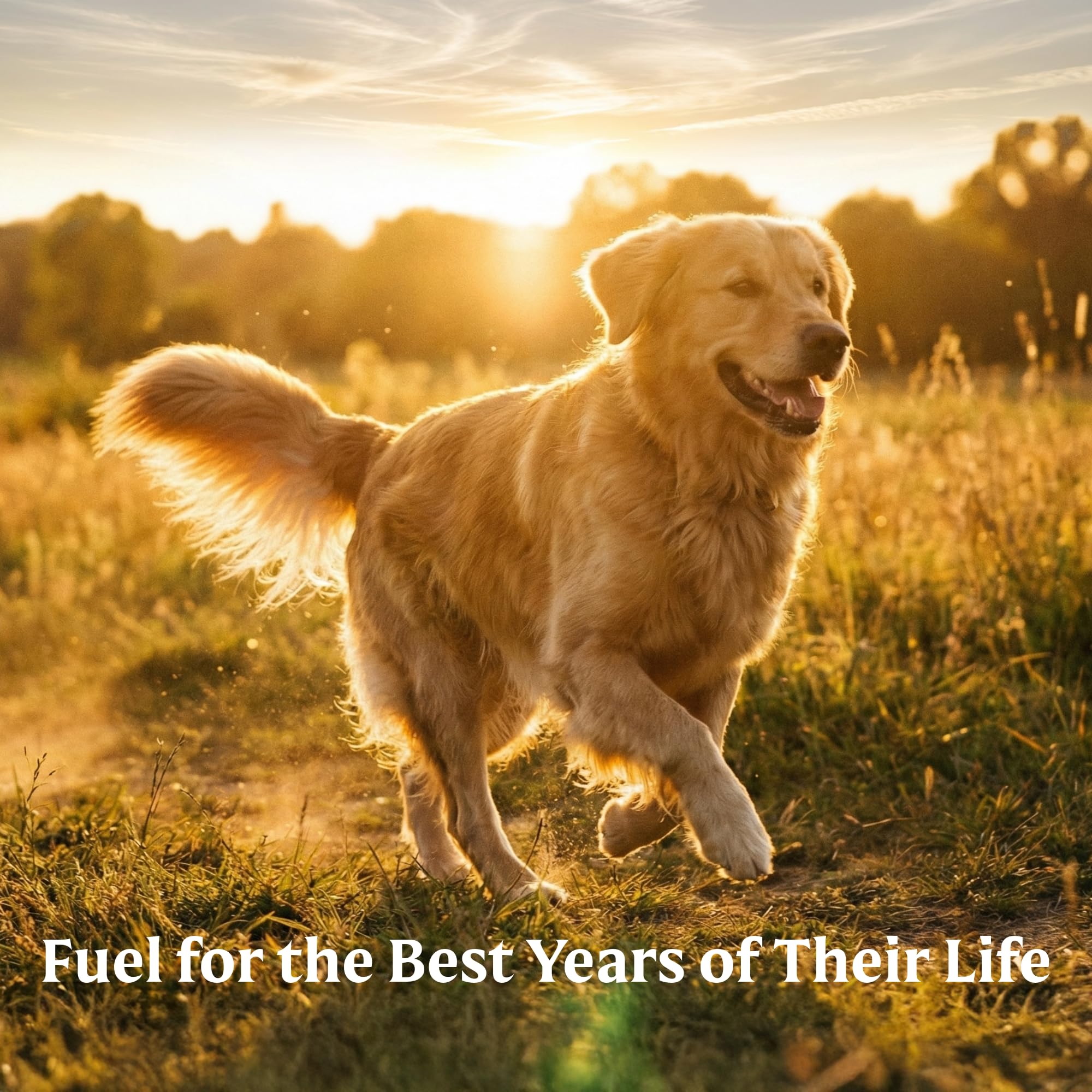 Probiotics icon and kibble indicate gut health support.