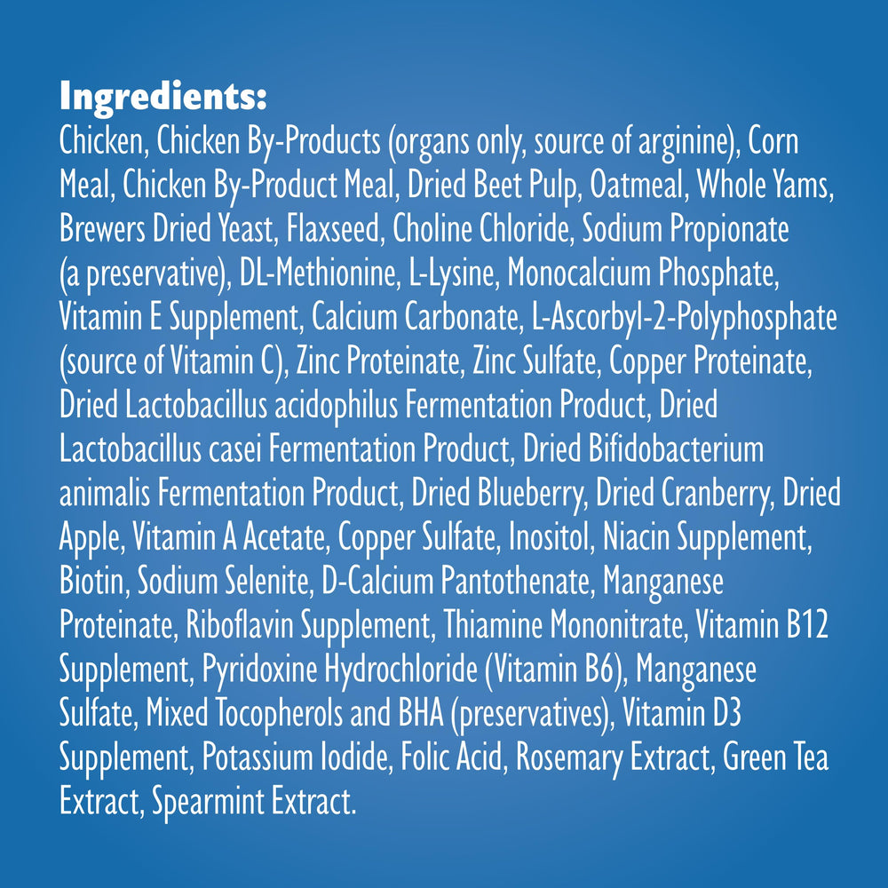 Kibble pellets with inside nutrition, no sprayed fat outside