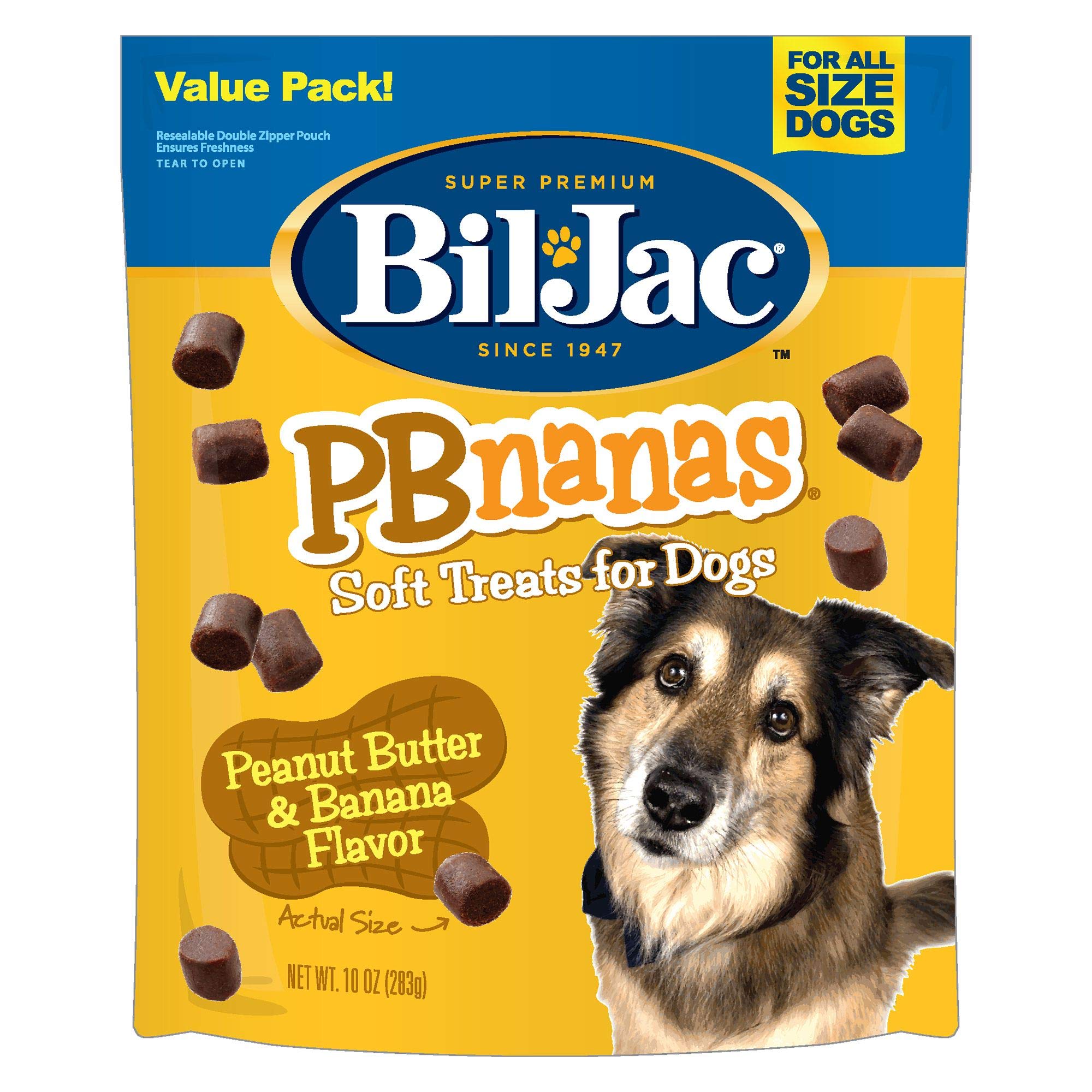 Bil-Jac PB-Nanas soft dog treats 2-pack, peanut butter and banana flavor for training rewards.
