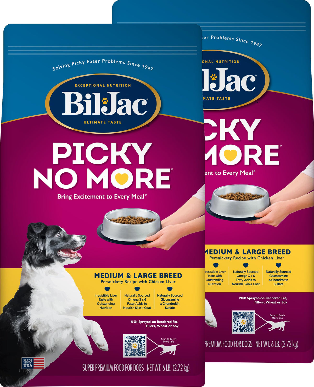 Bil-Jac Picky No More 6 lb pack kibble with chicken liver aroma to entice picky eaters.